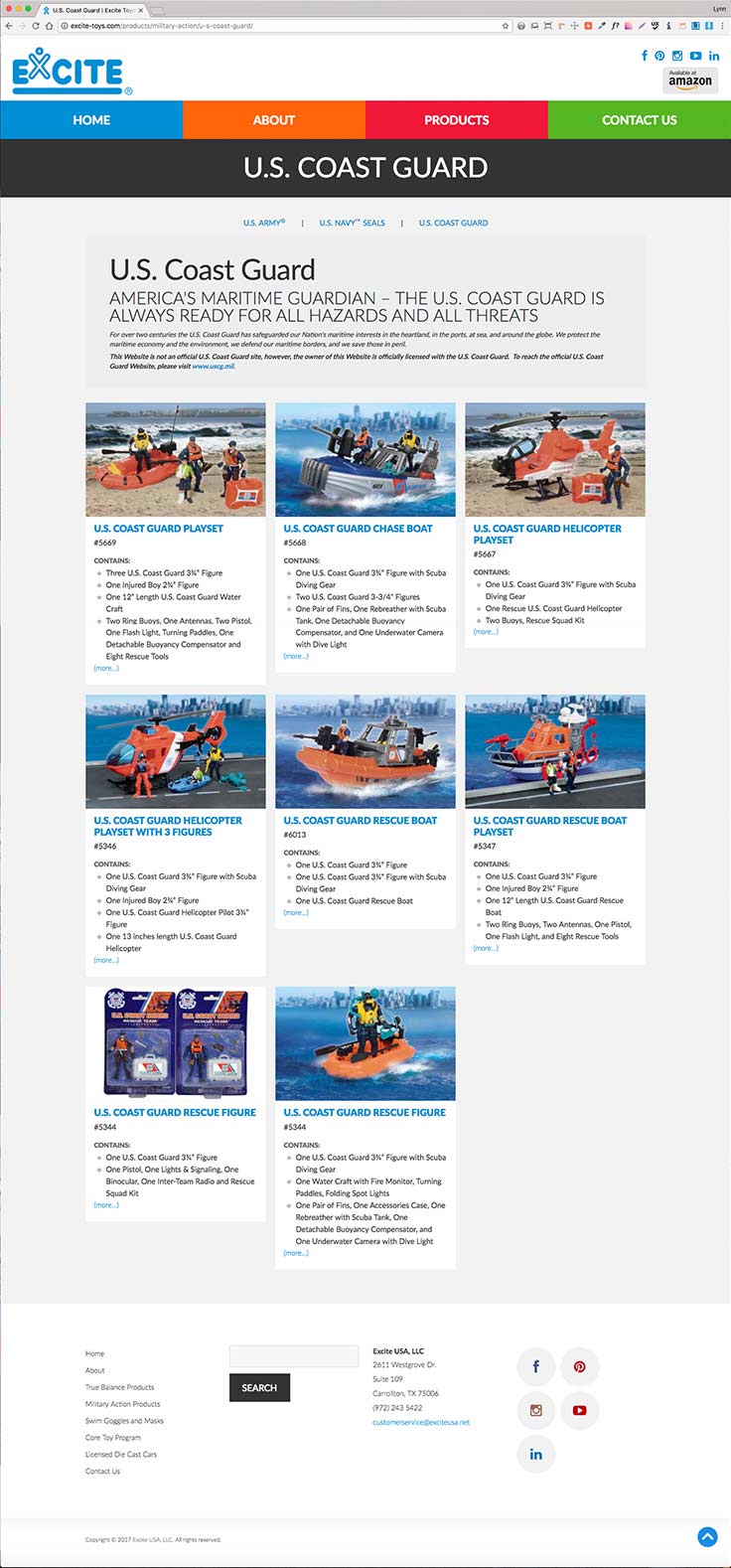 Excite-Toys website screenshots