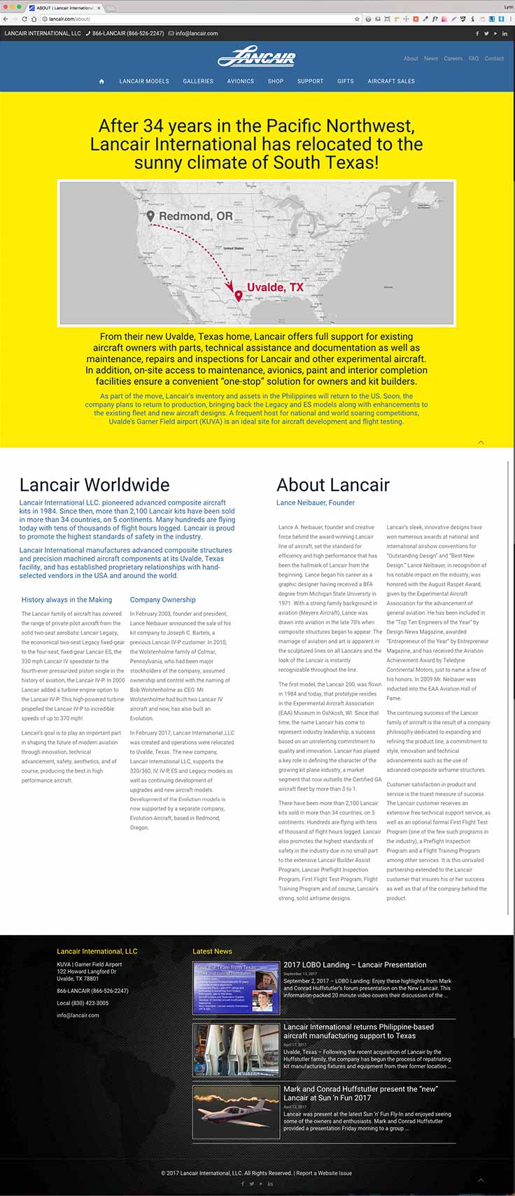 Lancair International website screenshot
