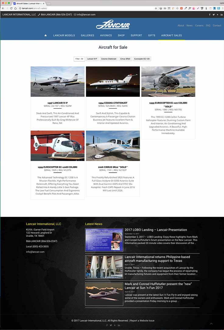 Lancair International website screenshot